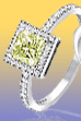 Fancy yellow diamond on a ring with diamond accents