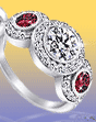Diamond ring with 2 ruby stones and accent diamonds